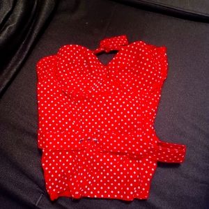 RED POLKA DOT HALTER TOP WITH BELT.NO BRA NEEDED.RETRO LOOK